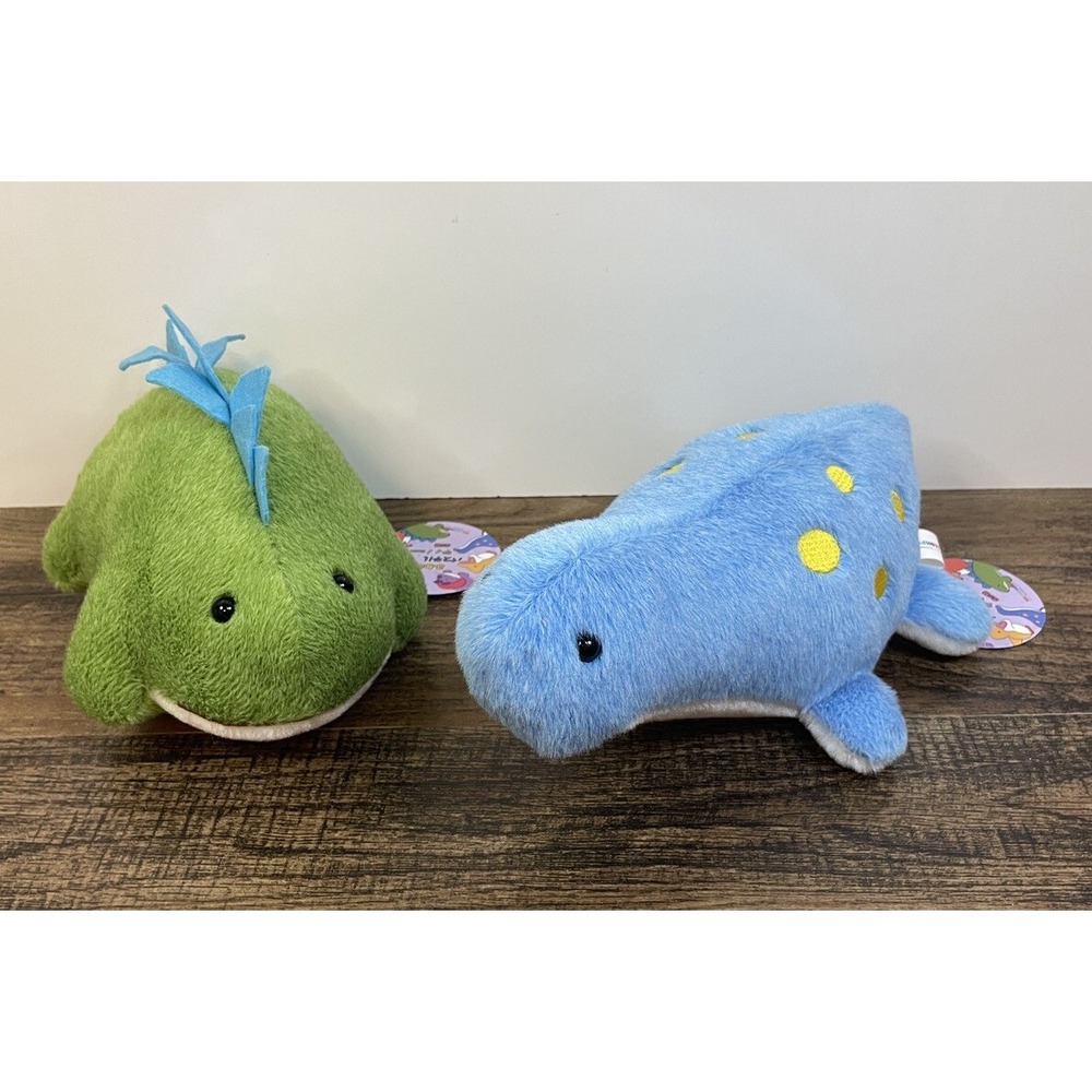 Lot Of 2 Small Takashoji Dinosaur Plush With Tags 8" 10" Blue Green Scales SOFT